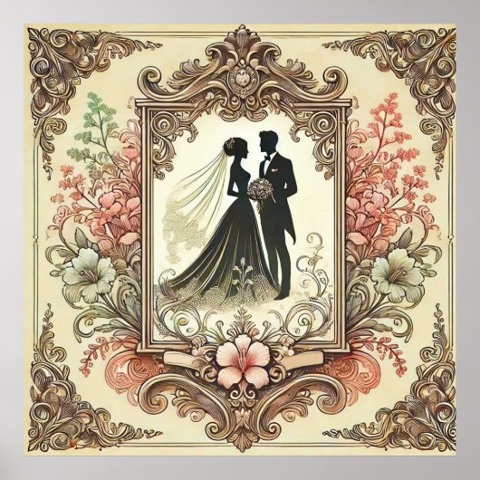 Elegante Trouwsilhouet Omlijst Poster (Voorkant)