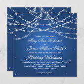 Elegante Trouwsparkelende String Blauwe Kaart (Voorkant / Achterkant)