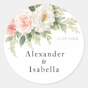 Elegante Trouwsticker Blush Roos Bloementuin Ronde Sticker