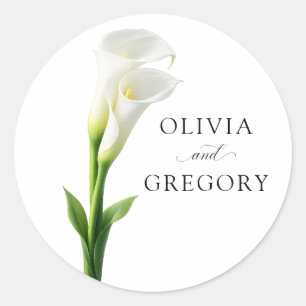Elegante Trouwsticker Calla Lily Wit Bewerkbaar Ronde Sticker