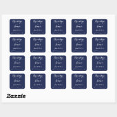 Elegante trouwstickers in navyblauw vierkante sticker (Vel)
