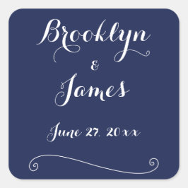 Elegante trouwstickers in navyblauw vierkante sticker