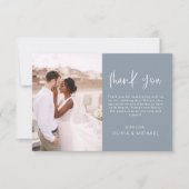 Elegante trouwstof blauwe bedankfoto bedankkaart (Voorkant)