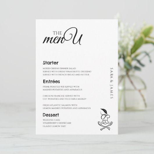 Elegante Trouwtafel Menu Kaarten (Staand voorkant)