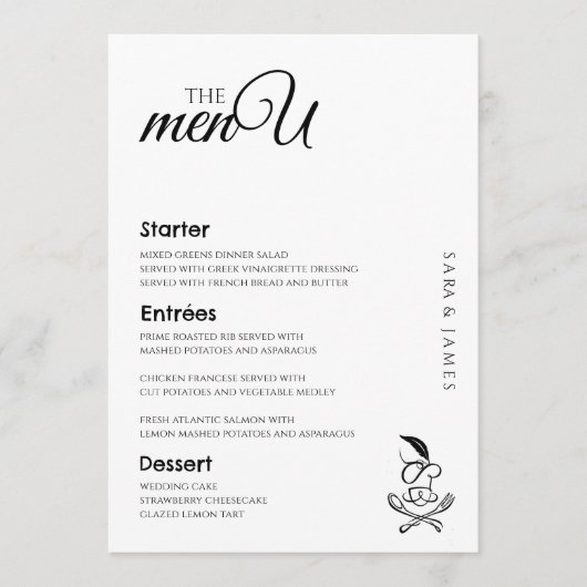 Elegante Trouwtafel Menu Kaarten (Voorkant)