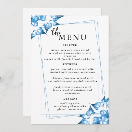 Elegante Trouwtafel Menu Kaarten Flat Menu (Voorkant / Achterkant)