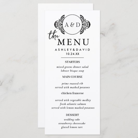 Elegante Trouwtafel Menu Kaarten Flat Menu (Voorkant / Achterkant)