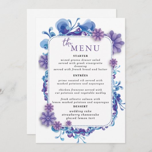 Elegante Trouwtafel Menu Kaarten Flat Menu (Voorkant / Achterkant)