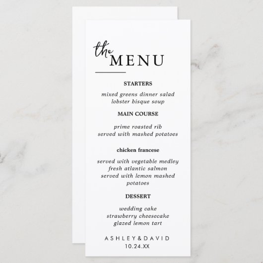 Elegante Trouwtafel Menu Kaarten Plat Menu (Voorkant / Achterkant)