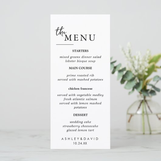 Elegante Trouwtafel Menukaarten Plat Menu (Staand voorkant)