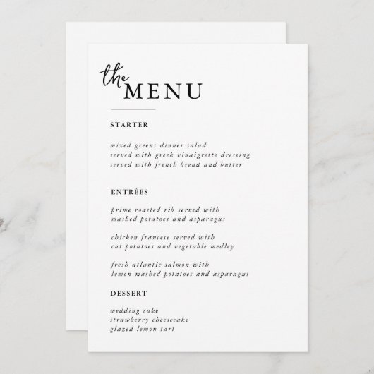 Elegante Trouwtafel Menukaarten Plat Menu (Voorkant / Achterkant)