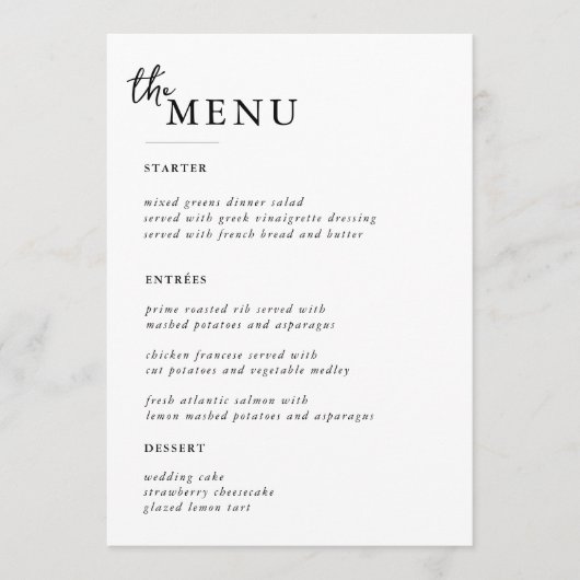 Elegante Trouwtafel Menukaarten Plat Menu (Voorkant)