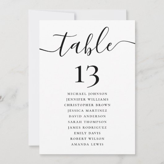 Elegante Trouwtafel Nummer Hangende Zittingkaart Kaart (Voorkant)