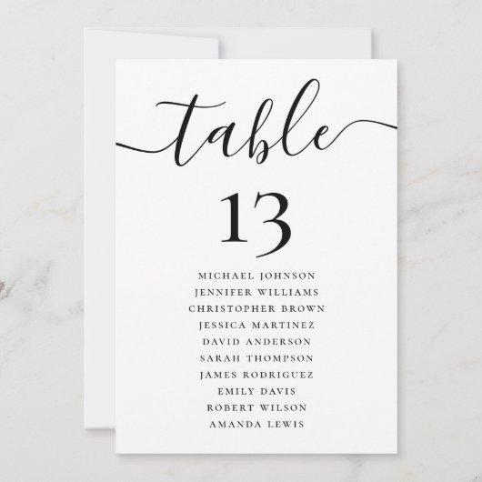 Elegante Trouwtafel Nummer Hangende Zittingkaart Kaart (Achterkant)