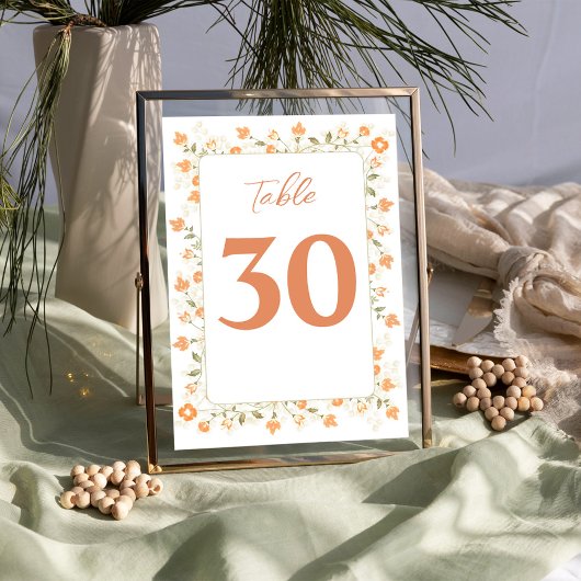 Elegante Trouwtafel Nummer Perzik Bloemen Kaart