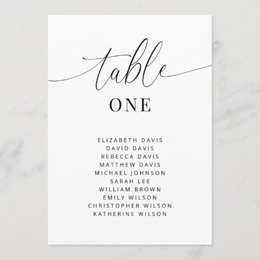 Elegante Trouwtafel Nummer Zitkaart Kaarten (Voorkant)