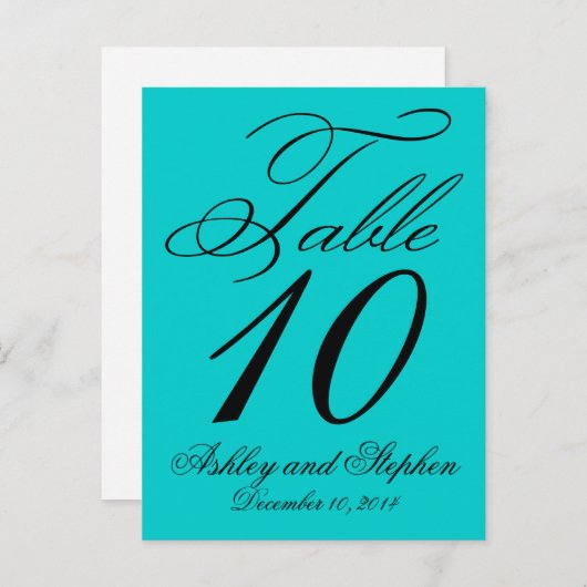 Elegante trouwtafel nummertjes aqua blauw uitnodiging briefkaart (Voorkant / Achterkant)