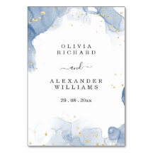 Elegante trouwuitnodiging blauw en goud minimaal