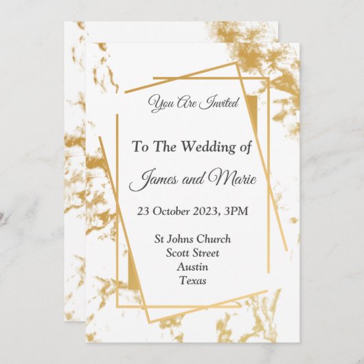 Elegante trouwuitnodiging, goud marmer kaart (Voorkant / Achterkant)