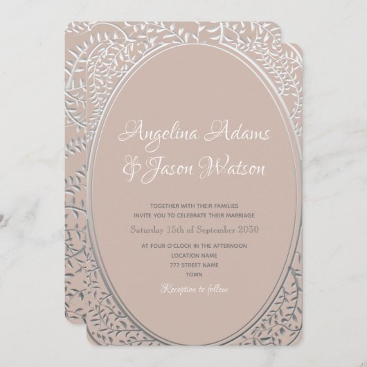 Elegante trouwuitnodiging in roze en zilver kaart (Voorkant / Achterkant)