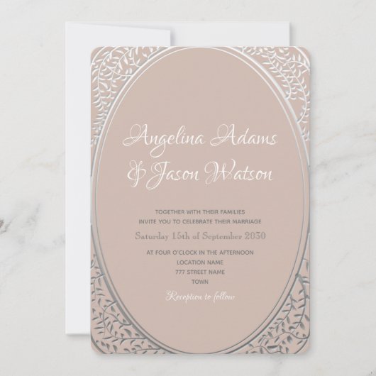 Elegante trouwuitnodiging in roze en zilver kaart (Voorkant)