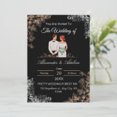 Elegante trouwuitnodiging met donkere bloemen kaart (Staand voorkant)