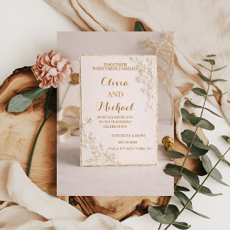 Elegante trouwuitnodiging met goud folie kaart