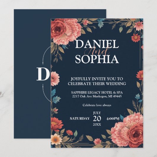 Elegante Trouwuitnodiging Ontwerpen - Vier Liefde Kaart (Voorkant / Achterkant)