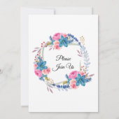 Elegante trouwuitnodiging, roze, blauw kaart (Achterkant)