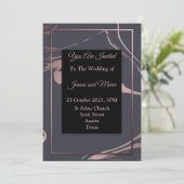 Elegante trouwuitnodiging, roze, grijs, marmer kaart (Staand voorkant)