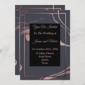 Elegante trouwuitnodiging, roze, grijs, marmer kaart (Voorkant / Achterkant)