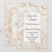 Elegante trouwuitnodiging, roze marmer kaart (Voorkant / Achterkant)