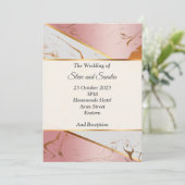 Elegante trouwuitnodiging, roze marmer kaart (Staand voorkant)