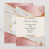 Elegante trouwuitnodiging, roze marmer kaart (Voorkant / Achterkant)