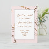 Elegante trouwuitnodiging, roze, wit, marmer kaart (Staand voorkant)
