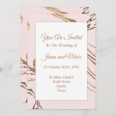Elegante trouwuitnodiging, roze, wit, marmer kaart (Voorkant / Achterkant)