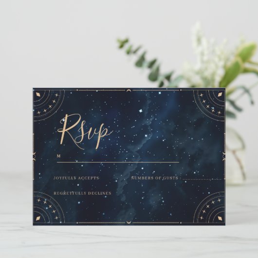 Elegante trouwuitnodiging sterrenhemel RSVP-kaart Kaart (Staand voorkant)