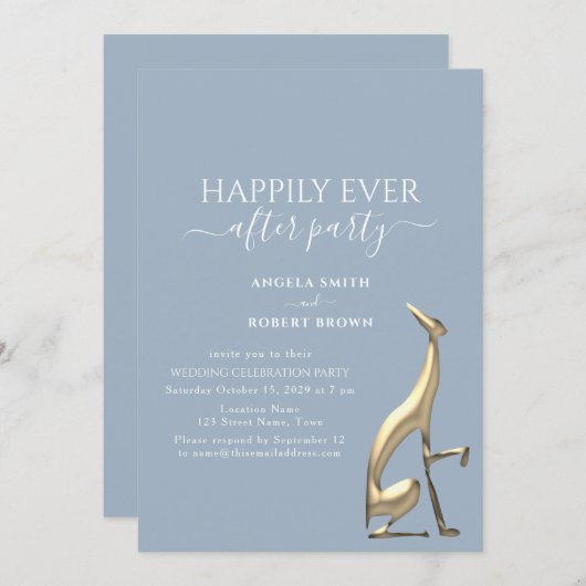 Elegante Trouwuitnodiging voor Ontvangst in Stofbl Kaart (Voorkant / Achterkant)