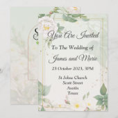 Elegante trouwuitnodiging, waterverf groen kaart (Voorkant / Achterkant)