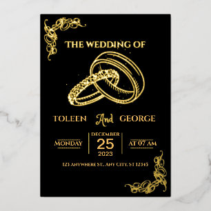 Elegante trouwuitnodiging zwart en goud folie uitnodiging