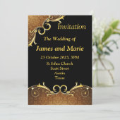 Elegante trouwuitnodiging, zwart en gouden rol kaart (Staand voorkant)