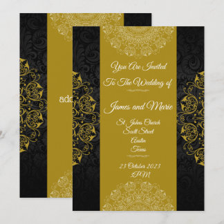 Elegante trouwuitnodiging, zwart, goud vintage kaart