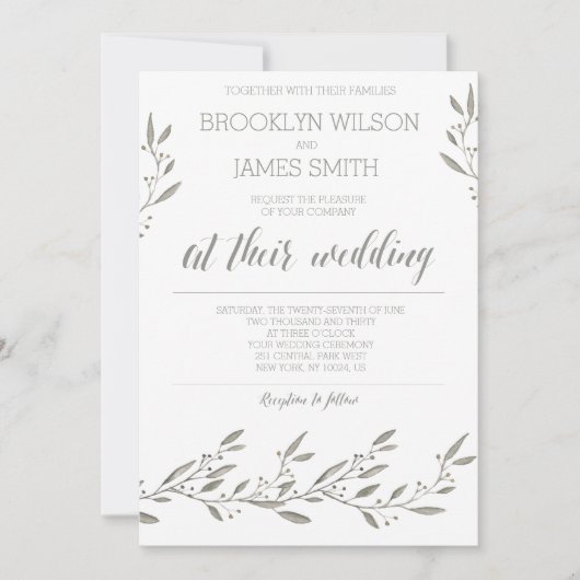 Elegante trouwuitnodigingen grijs bloemmotief kaart (Voorkant)