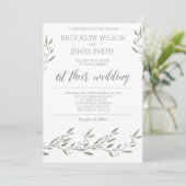 Elegante trouwuitnodigingen grijs bloemmotief kaart (Staand voorkant)