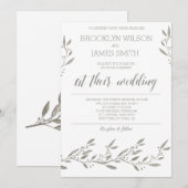 Elegante trouwuitnodigingen grijs bloemmotief kaart (Voorkant / Achterkant)