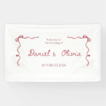 Elegante trouwuitnodigingsbanner – Roze lint De