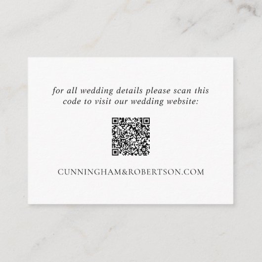Elegante trouwwebsite QR-codenamen & datum zwart Informatiekaartje (Achterkant)