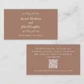 Elegante trouwwebsite RSVP QR-code Mocha Brown Informatiekaartje (Voorkant / Achterkant)