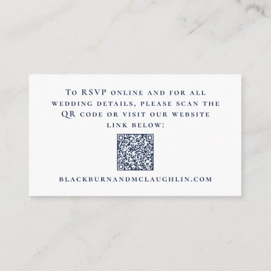 Elegante trouwwebsite RSVP QR Code Navy Blue Informatiekaartje (Achterkant)
