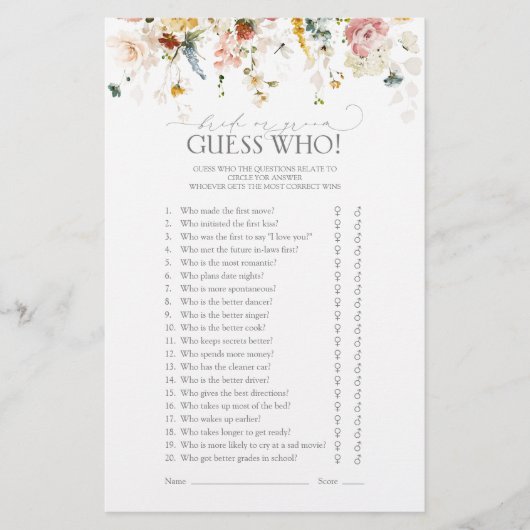Elegante Tuin Bloemen Bruiloft Bridal Shower Spel (Voorkant)